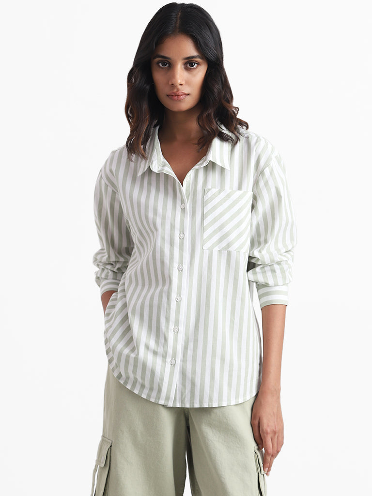 Nuon White Classic Striped Shirt