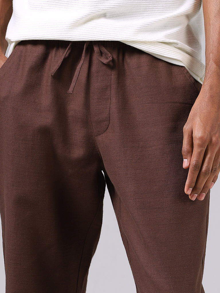 ETA Coco Brown Cotton Slim-Fit Mid-Rise Chinos