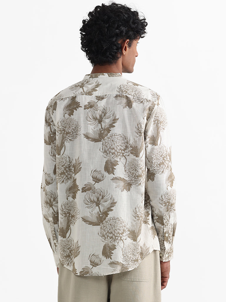 ETA Taupe Printed Floral Cotton Relaxed-Fit Shirt