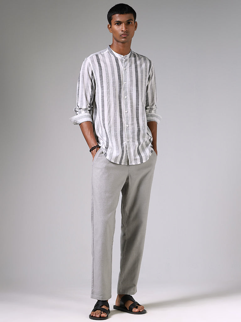 ETA Grey Striped Cotton Resort-Fit Shirt