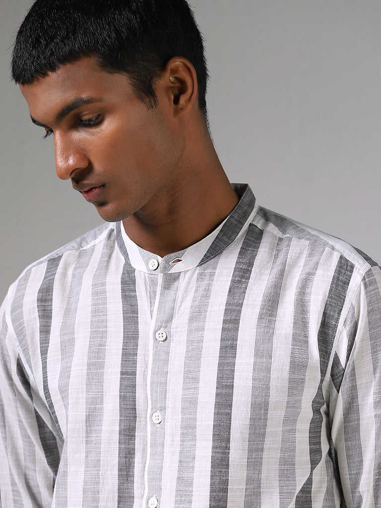 ETA Grey Striped Cotton Resort-Fit Shirt