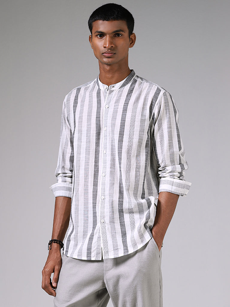 ETA Grey Striped Cotton Resort-Fit Shirt