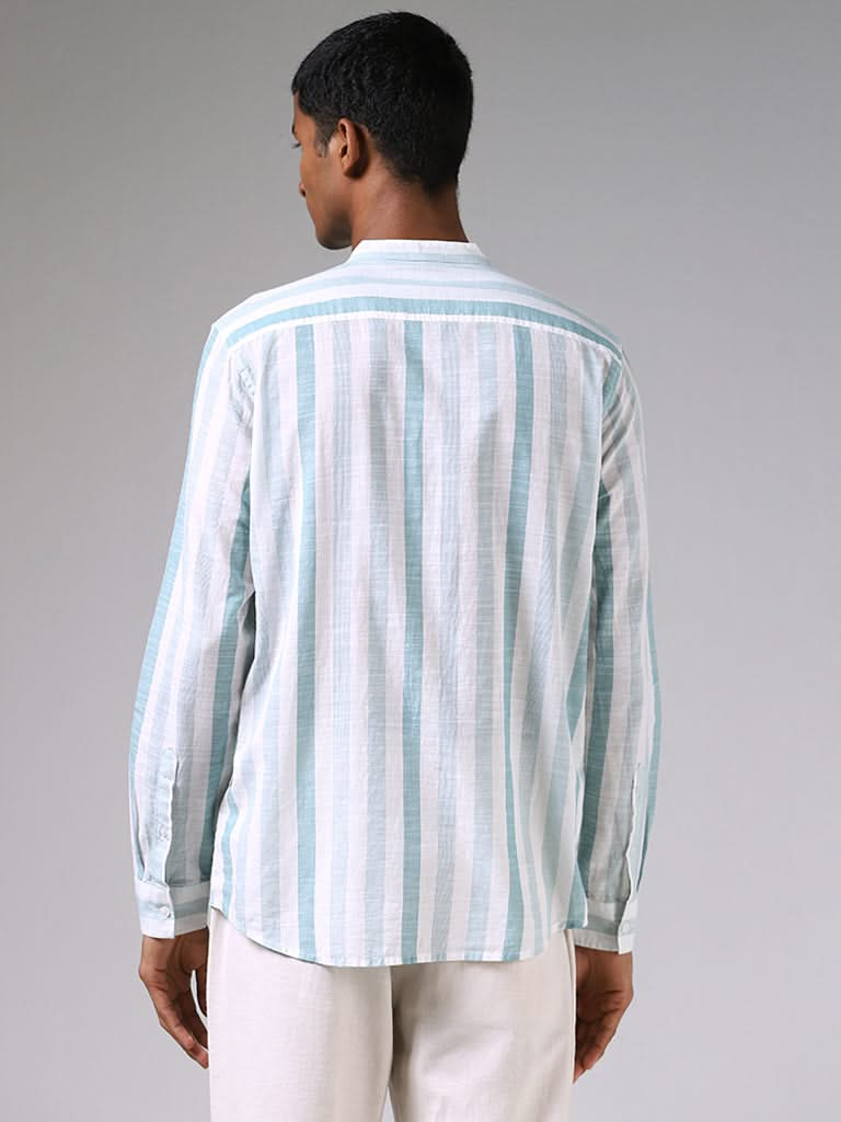 ETA Teal Striped Printed Cotton Resort-Fit Shirt