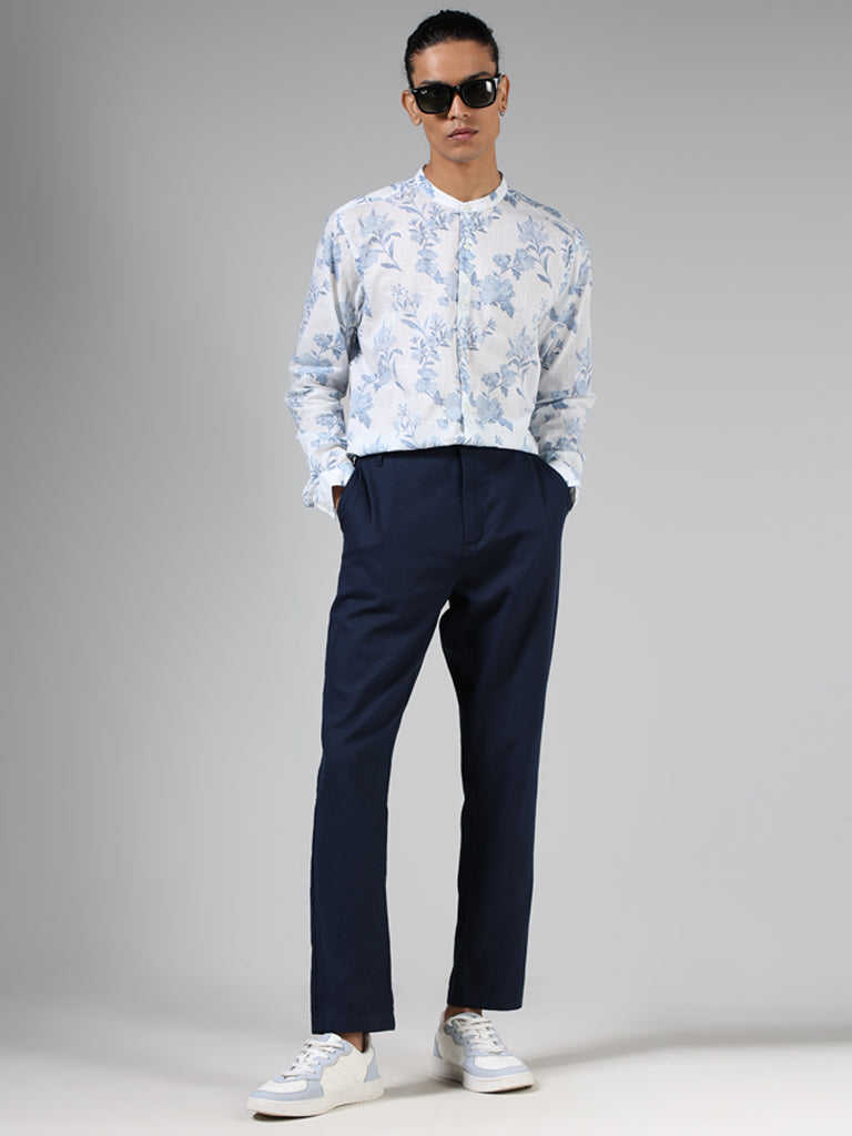 ETA White & Blue Floral Printed Resort-Fit Shirt