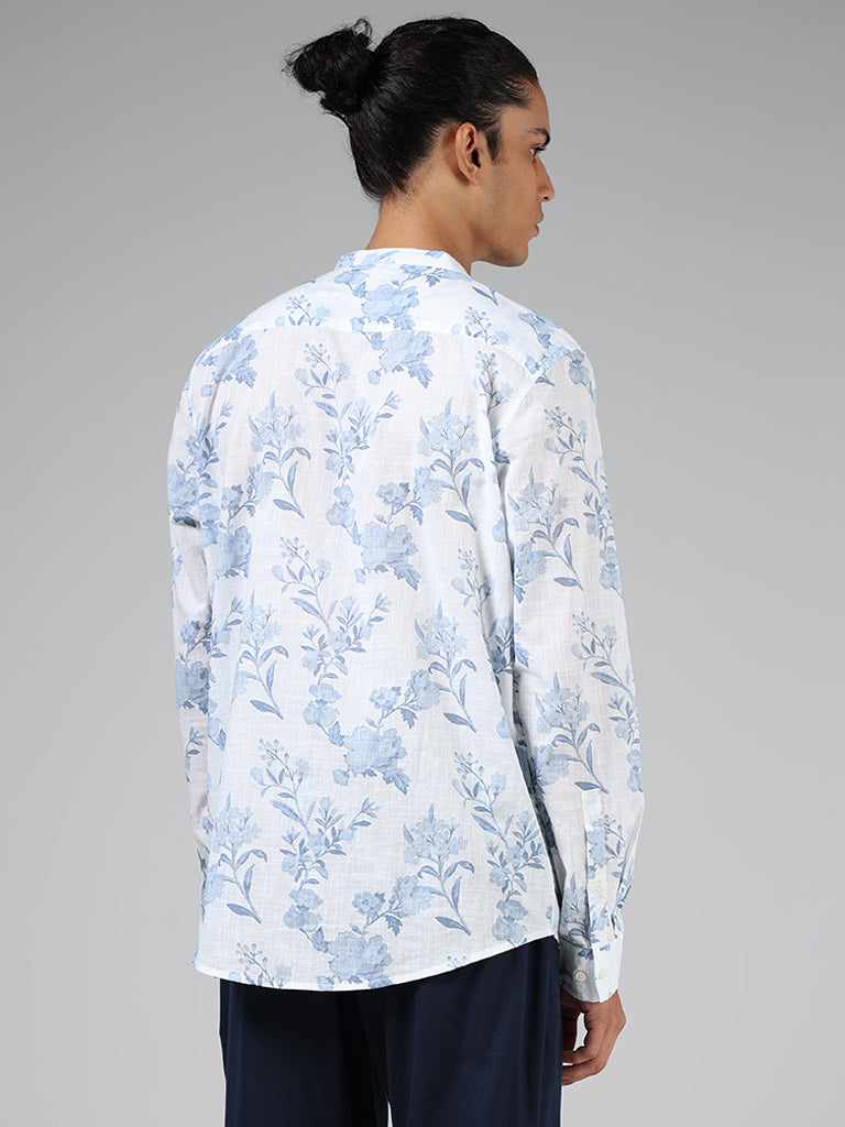 ETA White & Blue Floral Printed Resort-Fit Shirt