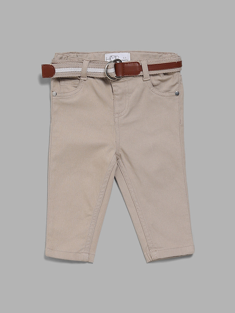 HOP Baby Beige Relaxed - Fit Mid - Rise Jeans with Belt