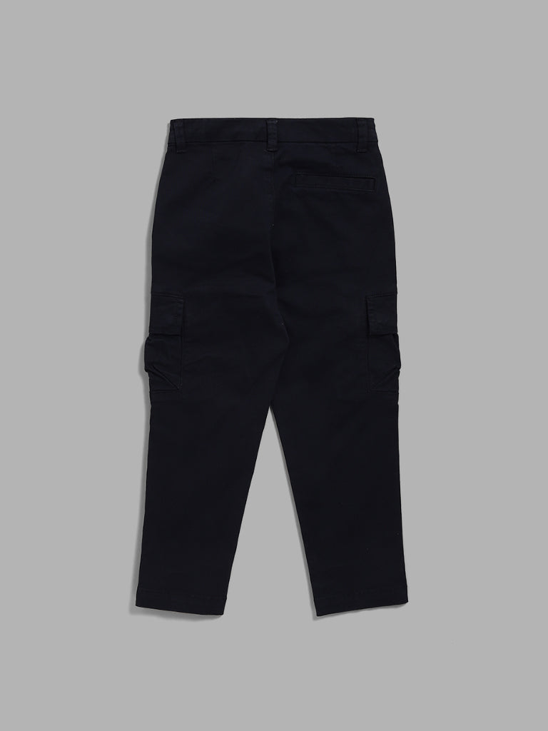 HOP Kids Solid Navy Cargo Trousers