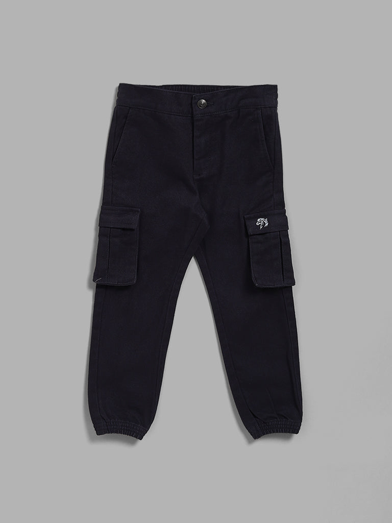 HOP Kids Black Solid Cargo Joggers