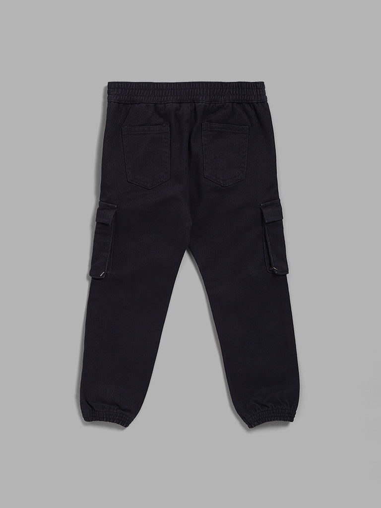 HOP Kids Black Solid Cargo Joggers