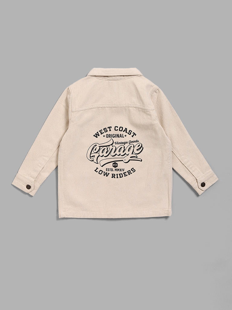 HOP Kids Typography Printed Light Beige Jacket