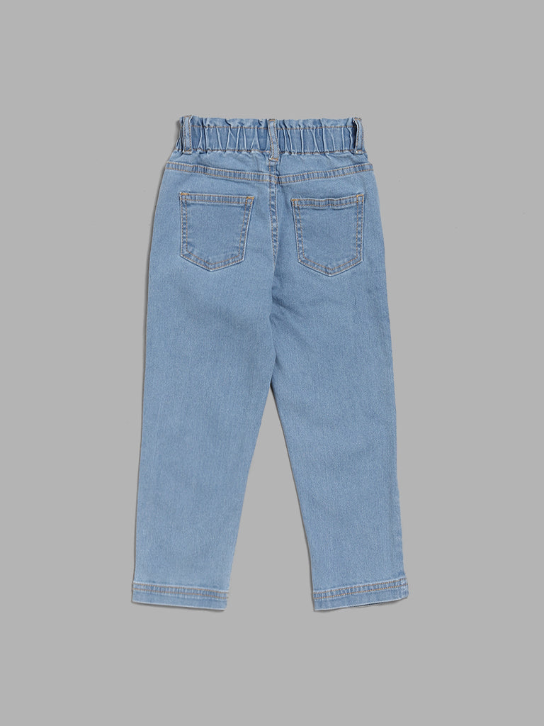 HOP Kids Floral Patch Light Blue Relaxed - Fit Mid - Rise Denim Jeans