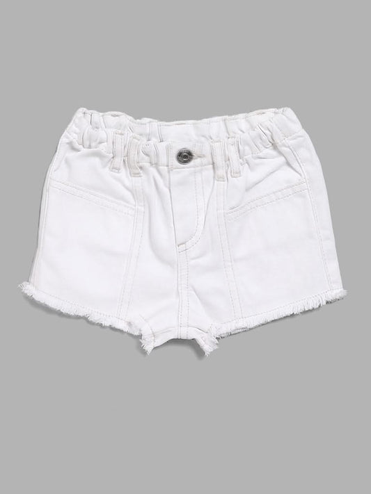 HOP Kids Solid White Denim Shorts