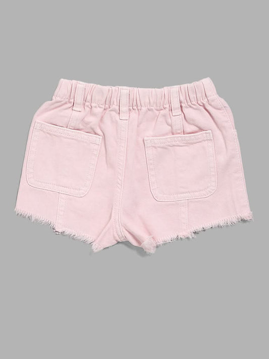 HOP Kids Solid Light Pink Denim Shorts