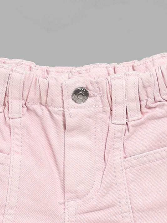 HOP Kids Solid Light Pink Denim Shorts