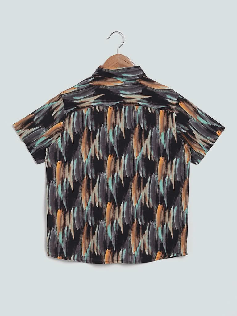 Y&F Kids Brown Abstract Striped Bender Relaxed Fit Shirt