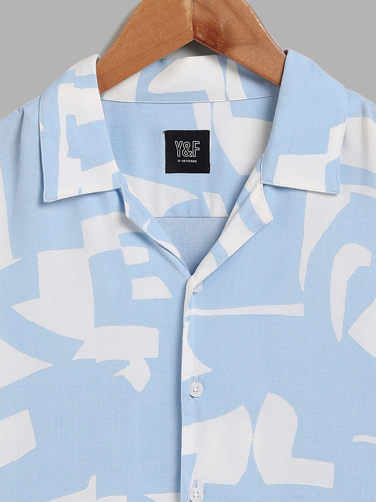 Y&F Kids Abstract Printed Sky Blue Shirt