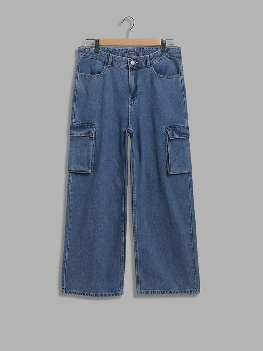 Y&F Kids Blue Relaxed - Fit High - Rise Jeans