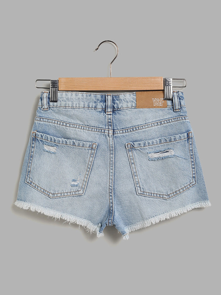 Y&F Kids Solid Light Blue Denim Shorts