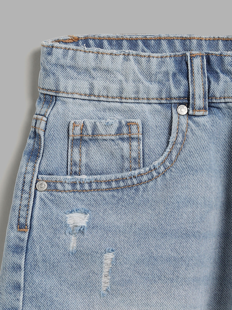 Y&F Kids Solid Light Blue Denim Shorts