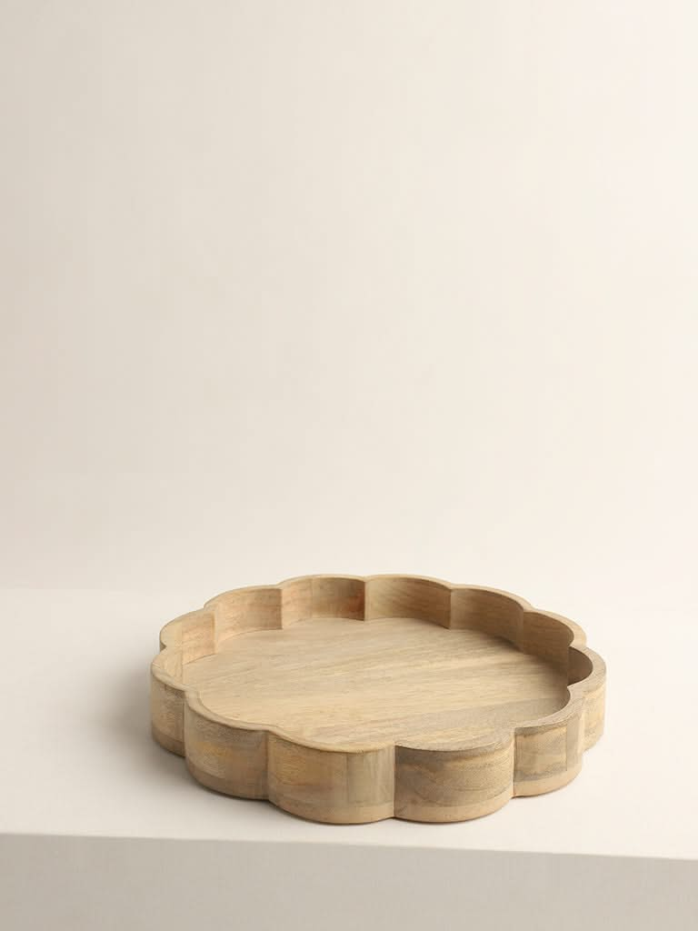 Westside Home Beige Scallop Round Tray