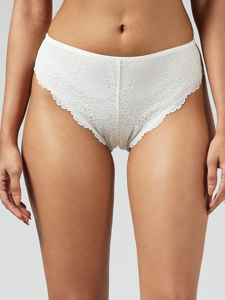 Wunderlove White Lace Insert Brazilian Brief