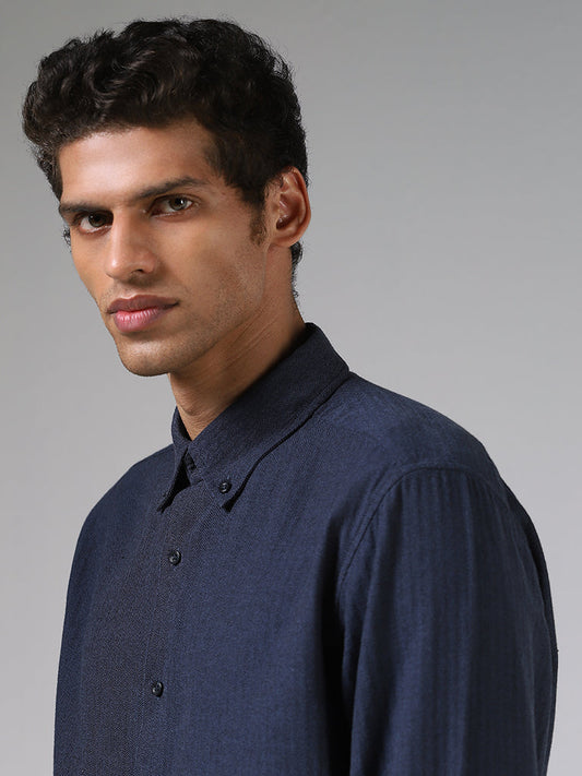 Ascot Mid Blue Textured Cotton Relaxed-Fit Shirt