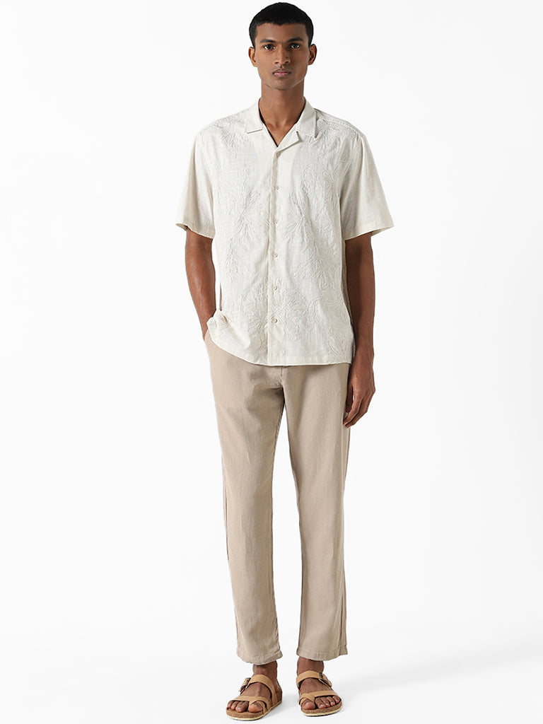 ETA Off-White Embroidered Cotton Resort-Fit Dobby Shirt