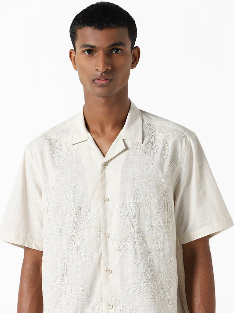 ETA Off-White Embroidered Cotton Resort-Fit Dobby Shirt