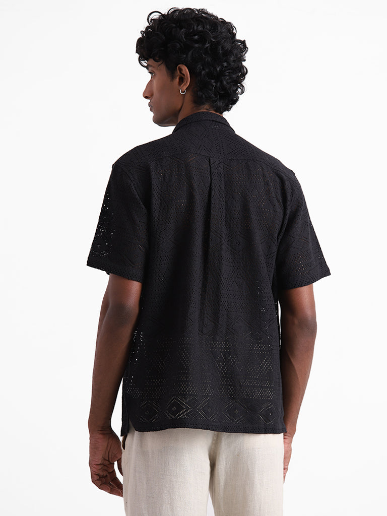 ETA Black Mesh Cotton Relaxed-Fit Shirt