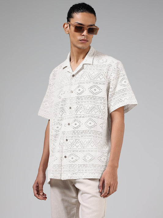 ETA Off White Geometric Mesh Cotton Relaxed-Fit Shirt