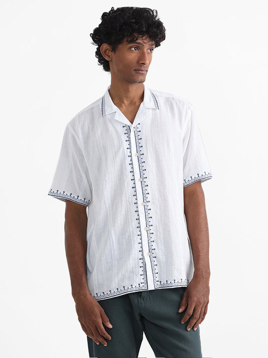 ETA White Embroidered Cotton Relaxed-Fit Shirt