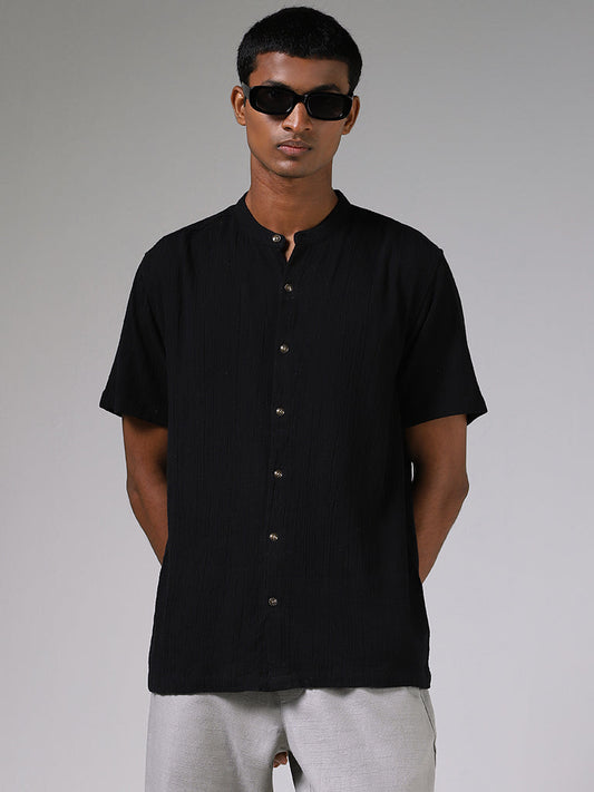 ETA Black Cotton Resort-Fit Shirt