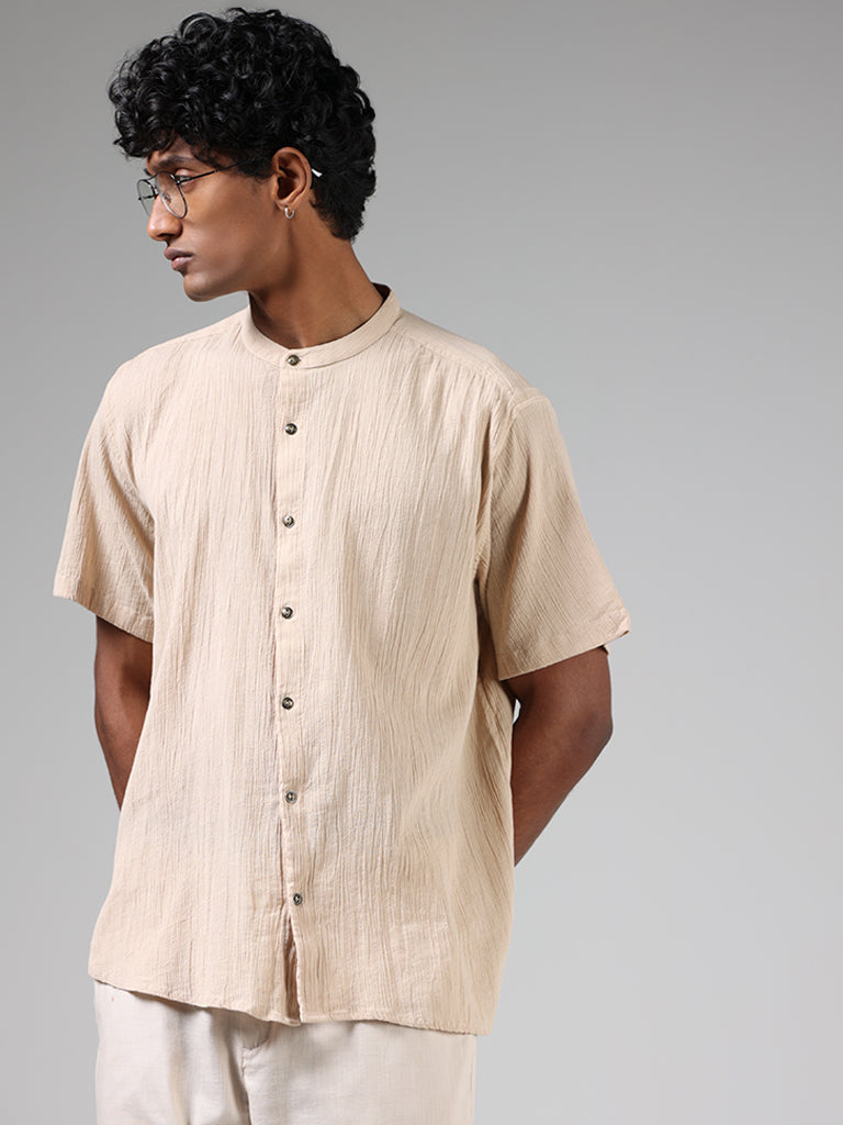 ETA Beige Crinkled Cotton Resort-Fit Shirt