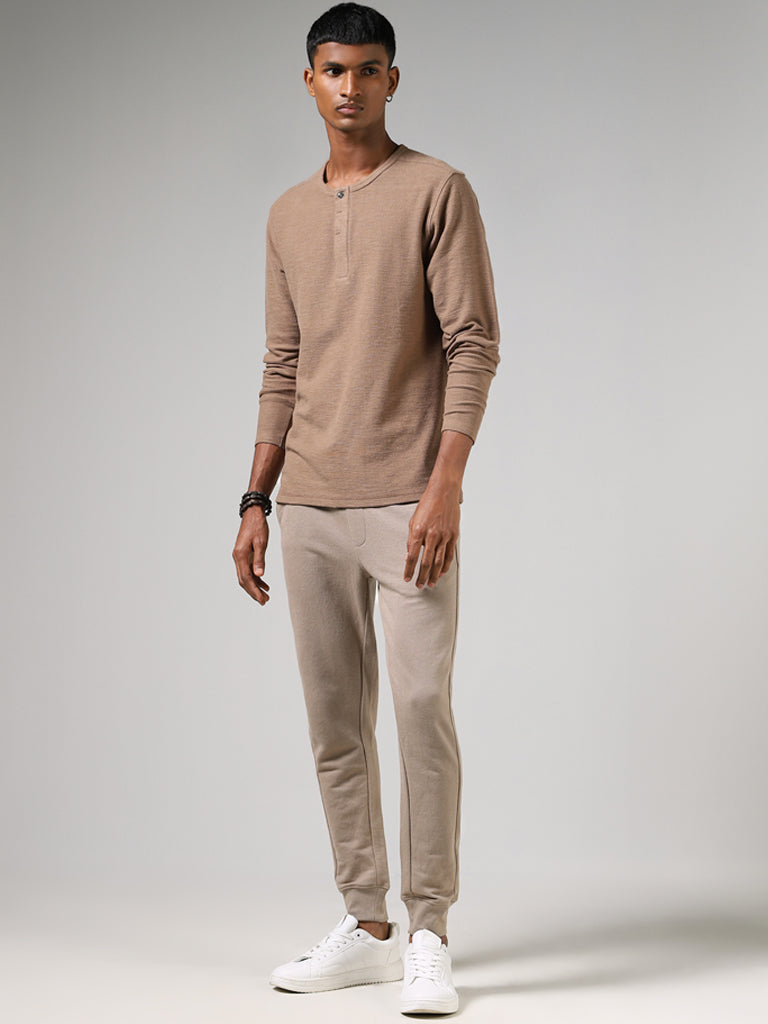 ETA Beige Henley Neckline Slim-Fit T-Shirt