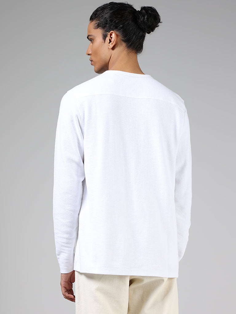 ETA White Henley Neckline Cotton Slim-Fit T-Shirt