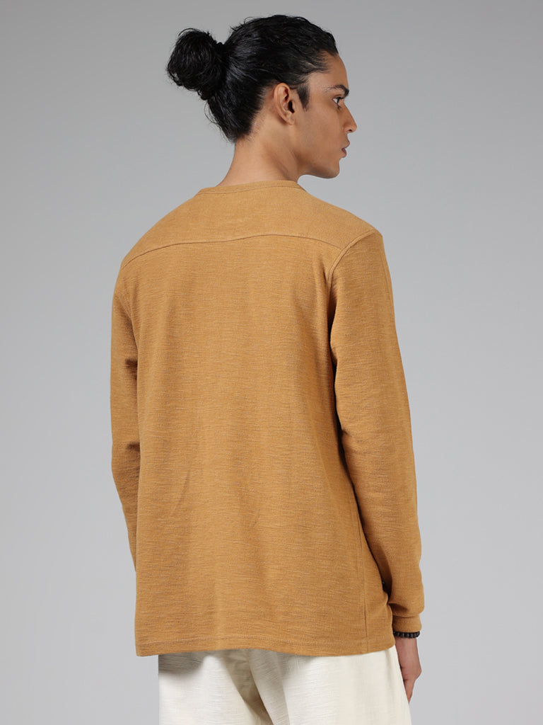 ETA Mustard Henley Neckline Cotton Slim-Fit T-Shirt