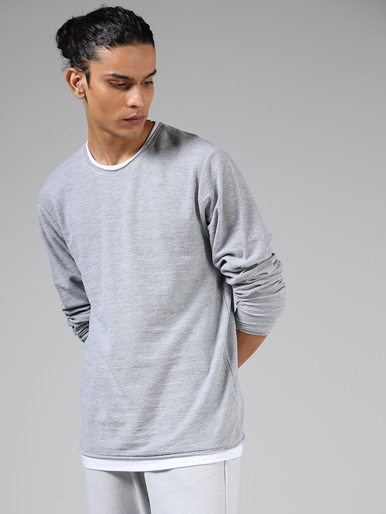 ETA Grey Stripe-Textured Cotton Slim-Fit T-Shirt