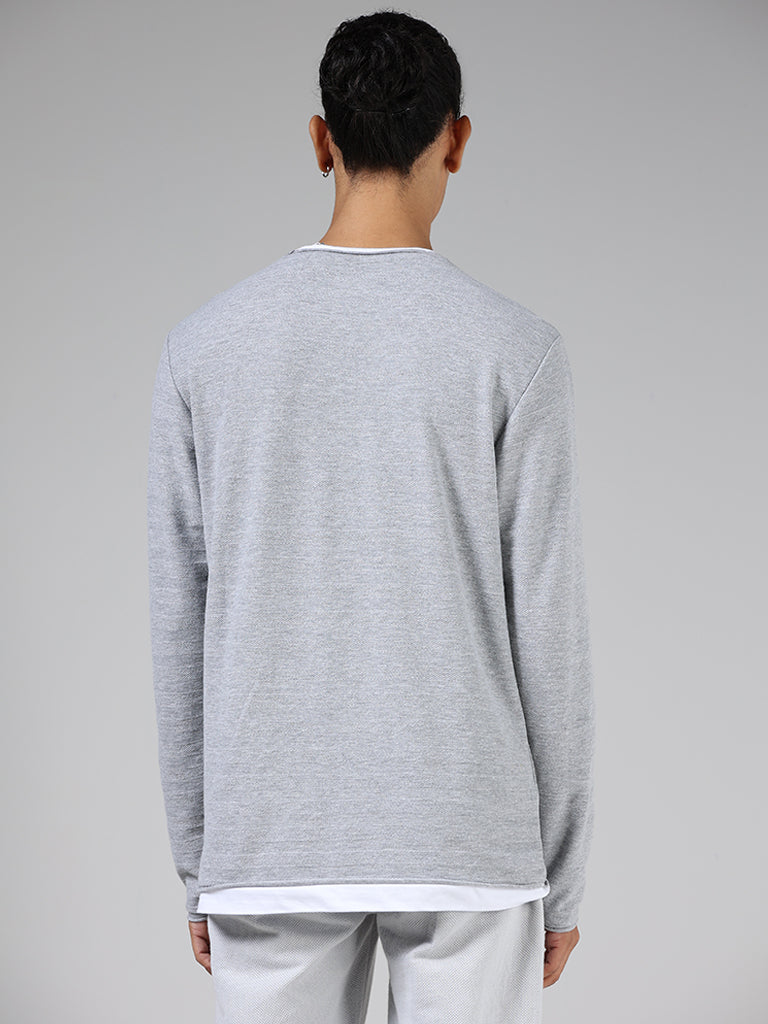 ETA Grey Stripe-Textured Cotton Slim-Fit T-Shirt