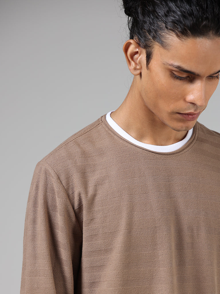 ETA Beige Stripe-Textured Cotton Slim-Fit T-Shirt