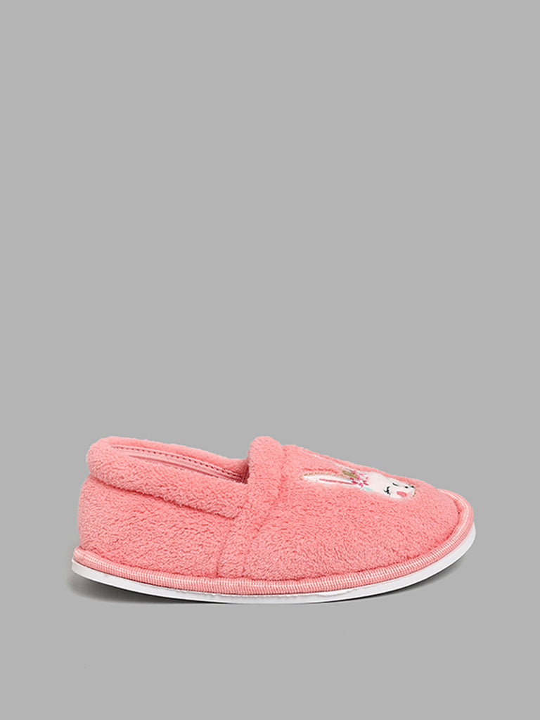 Yellow Pink Bunny Embroidered Fur Shoes