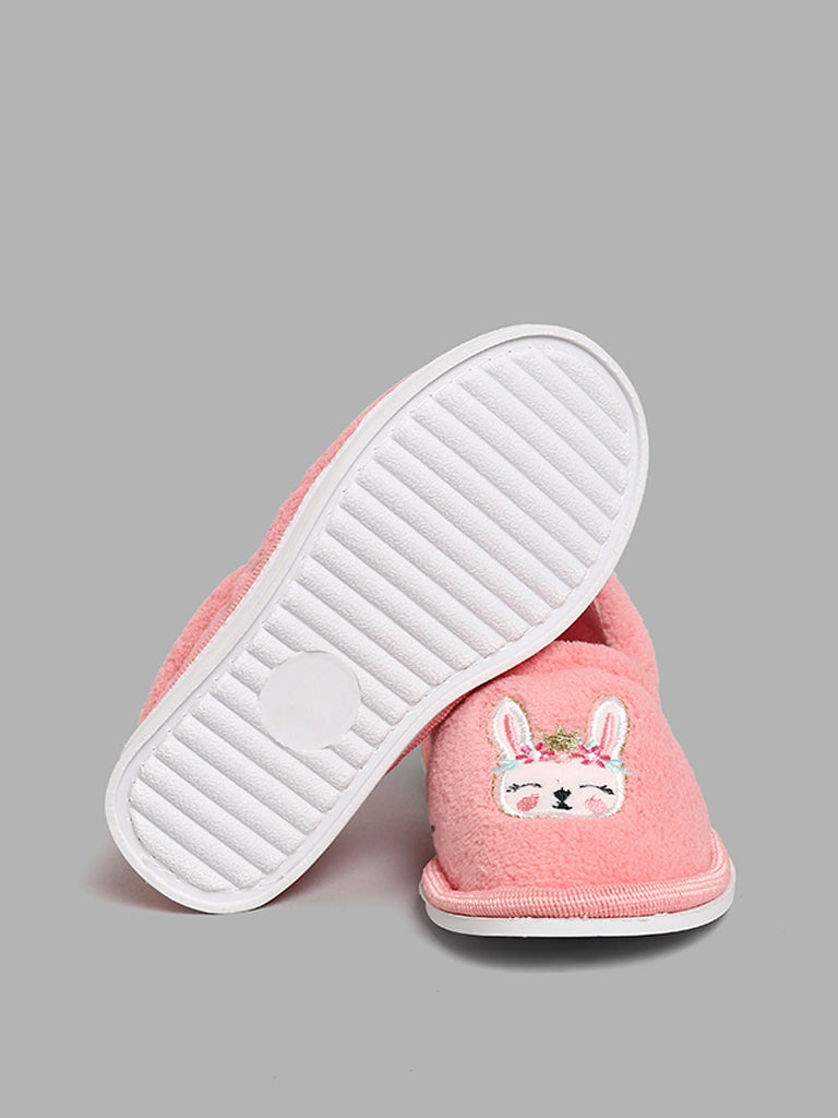 Yellow Pink Bunny Embroidered Fur Shoes