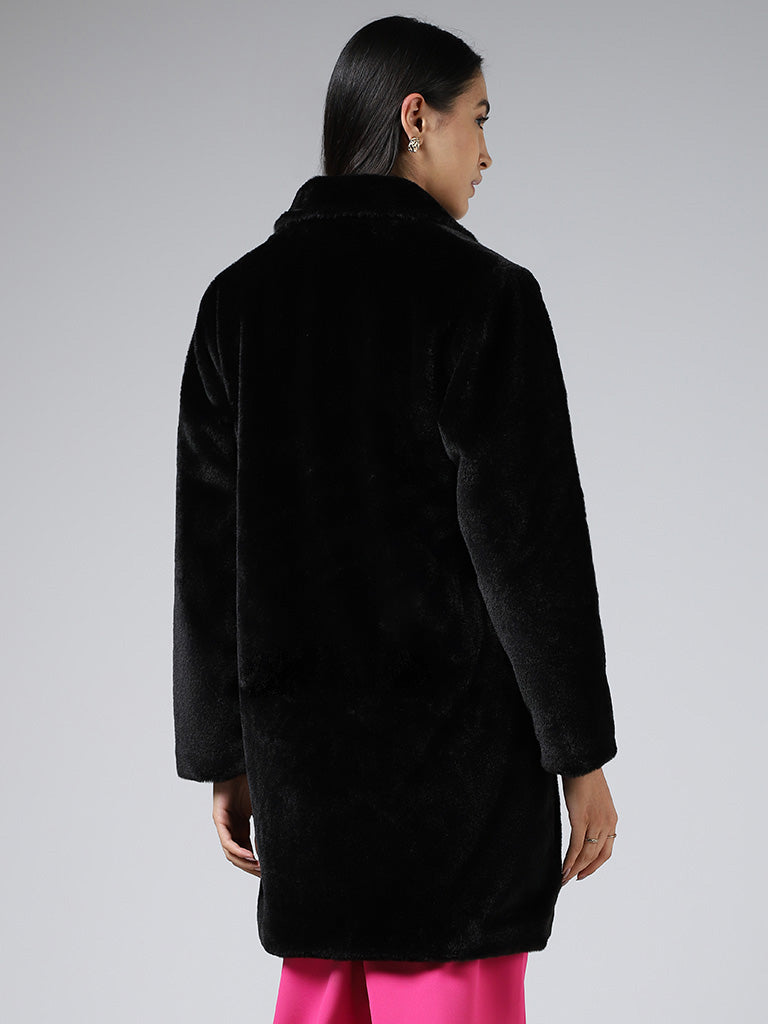 Wardrobe Solid Black Fur Coat