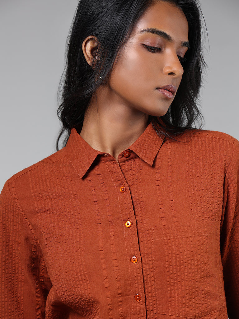 LOV Rust Striped Seersucker Shirt