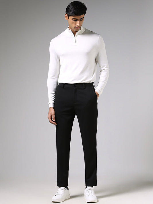 WES Formals Off White Slim-Fit High-Top Zipper Sweater