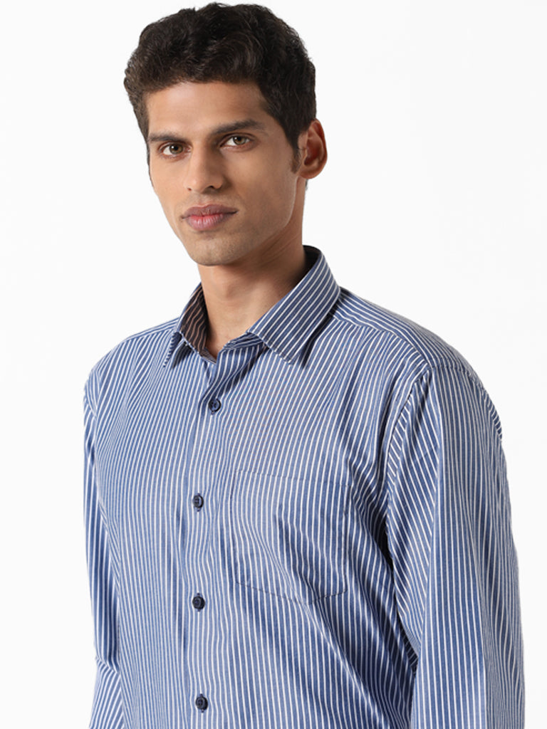 WES Formals Striped Navy Relaxed-Fit Shirt