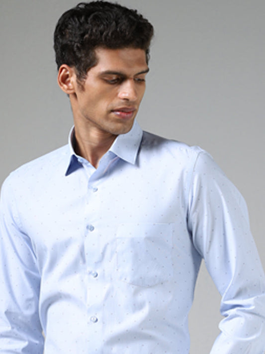 WES Formals Light Blue Printed Slim-Fit Shirt