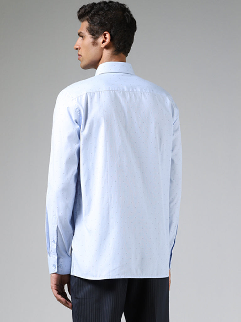 WES Formals Light Blue Printed Slim-Fit Shirt