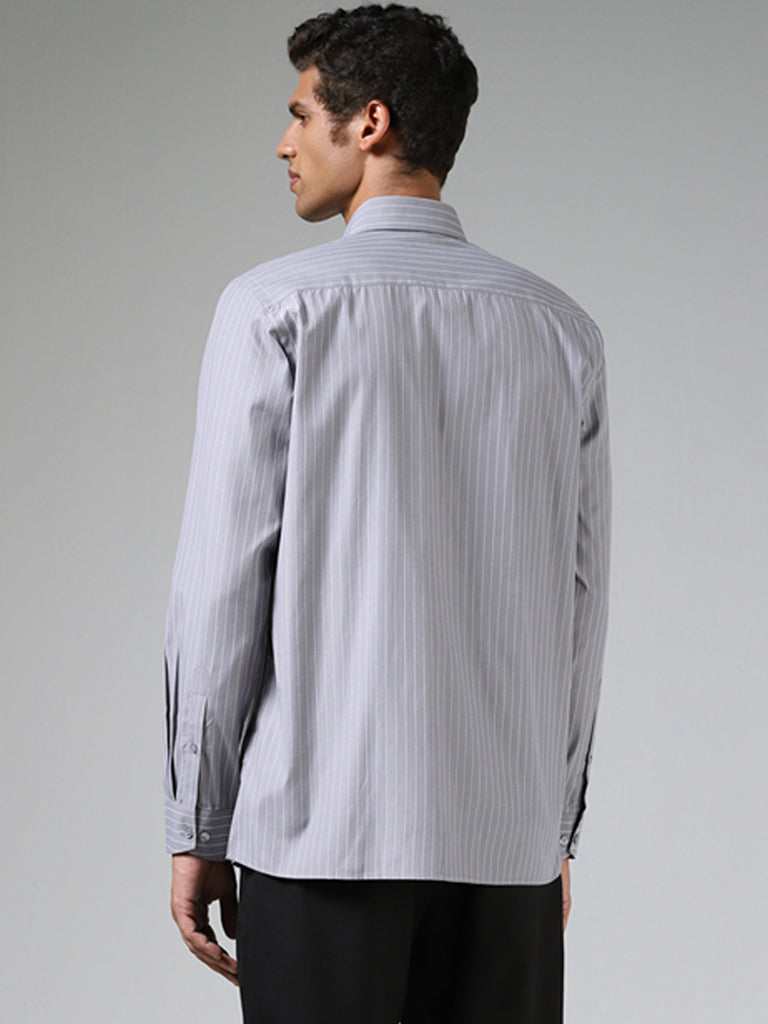 WES Formals Grey Striped Slim-Fit Shirt