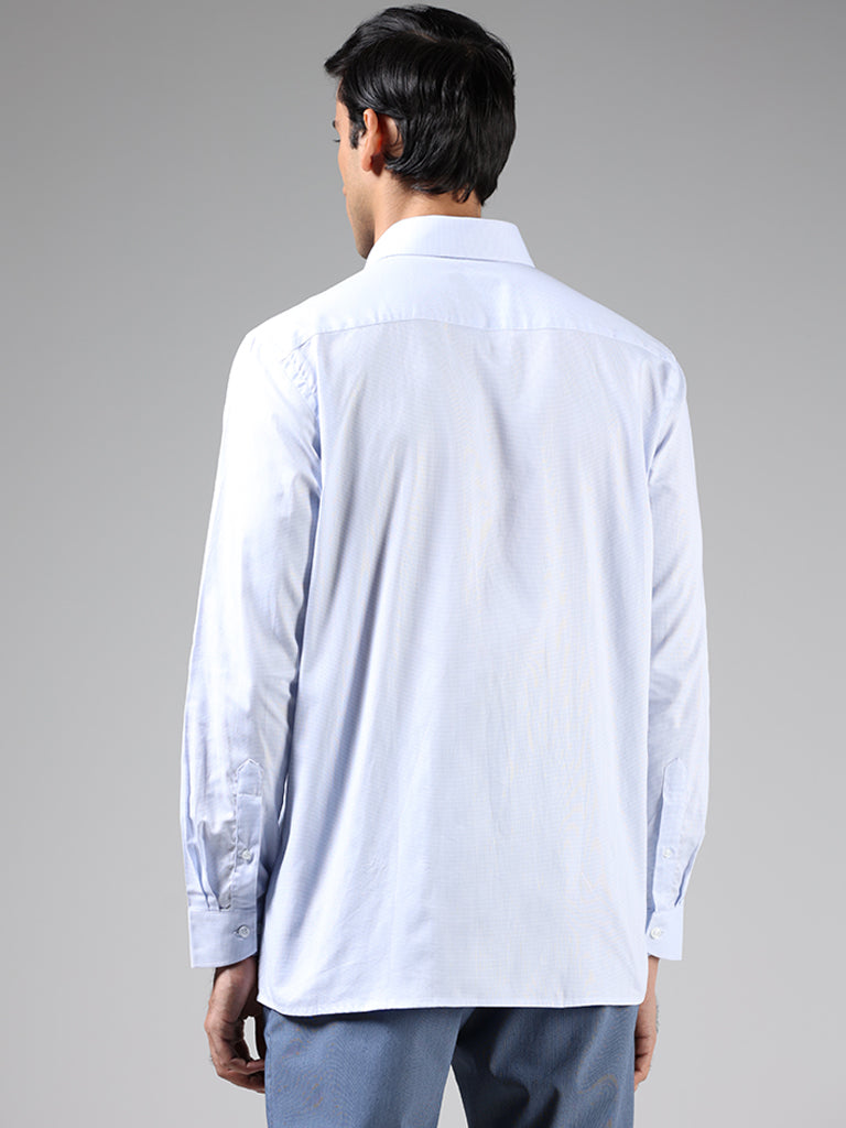 WES Formals Blue Cotton Relaxed-Fit Dobby Shirt