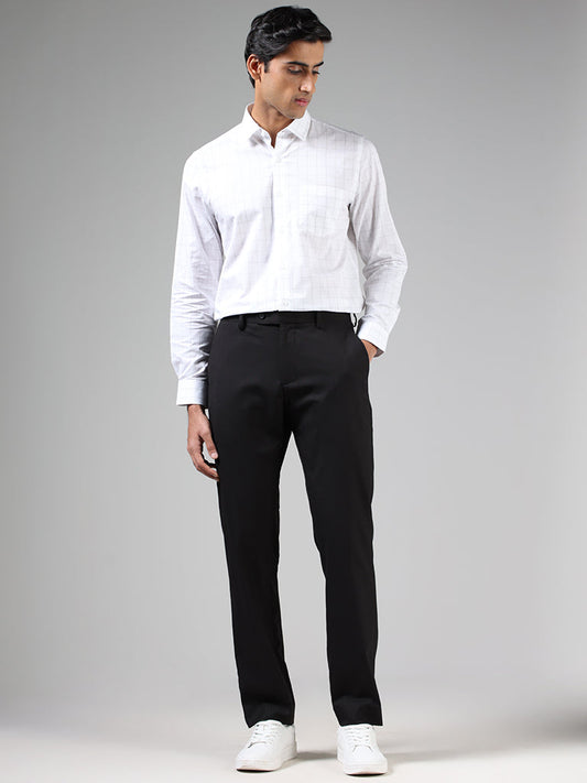 WES Formals White Graph Checked Cotton Slim-Fit Shirt